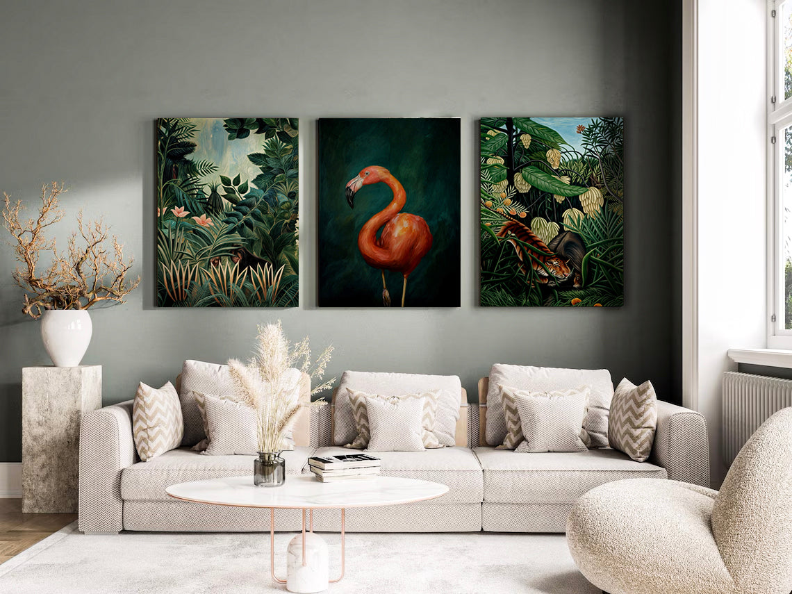 Flamingo and Tropical Nature 3 Piece Painting Set - Modern Wall Decoration