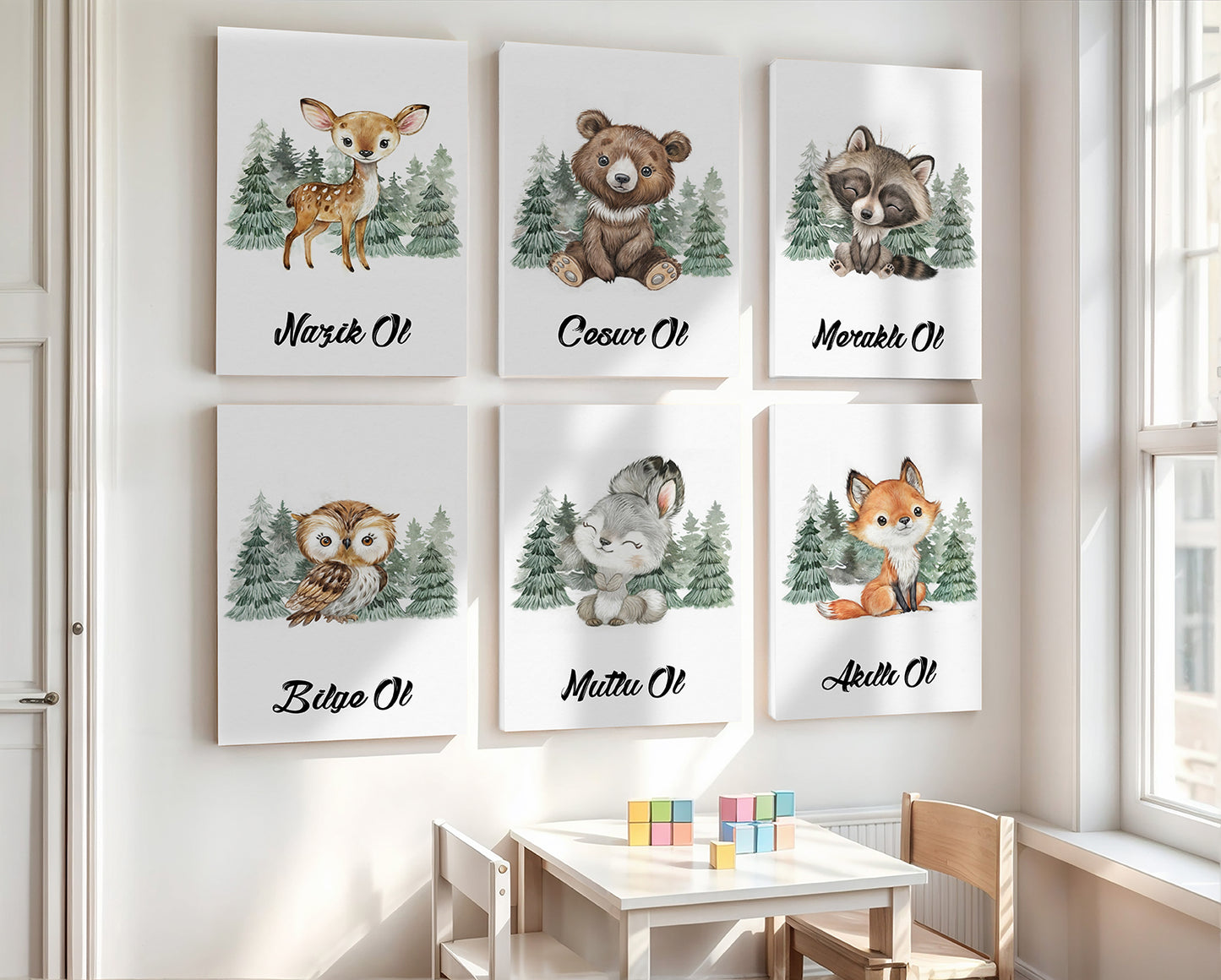 Set of 6 Animal Themed Paintings for Children's Room - Educational and Fun