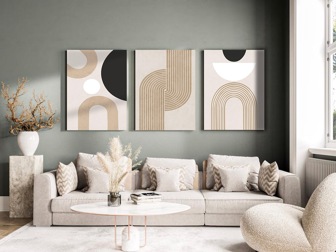 Modern Minimalist 3-Piece Geometric Painting Set - Living Room Wall Decoration - Aesthetic Home Decor