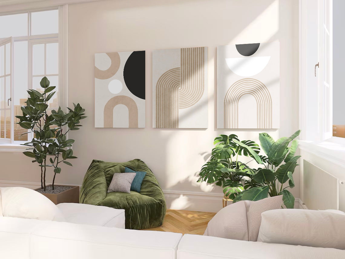 Modern Minimalist 3-Piece Geometric Painting Set - Living Room Wall Decoration - Aesthetic Home Decor