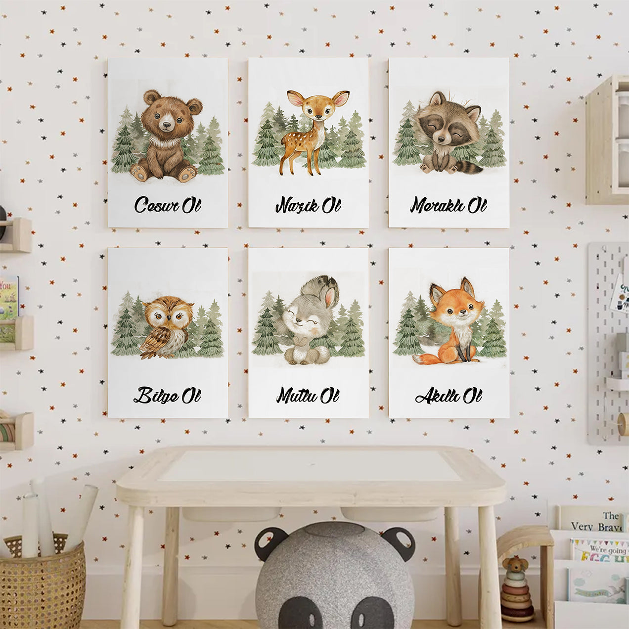 Set of 6 Animal Themed Paintings for Children's Room - Educational and Fun