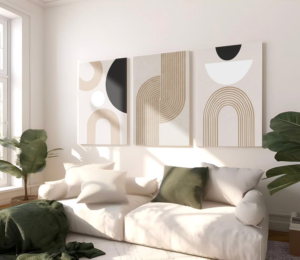Modern Minimalist 3-Piece Geometric Painting Set - Living Room Wall Decoration - Aesthetic Home Decor