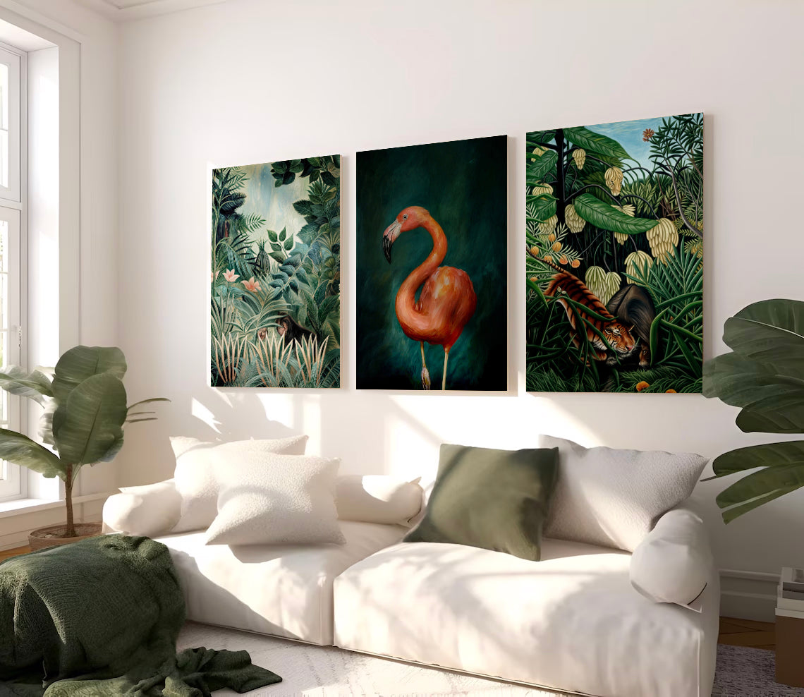 Flamingo and Tropical Nature 3 Piece Painting Set - Modern Wall Decoration