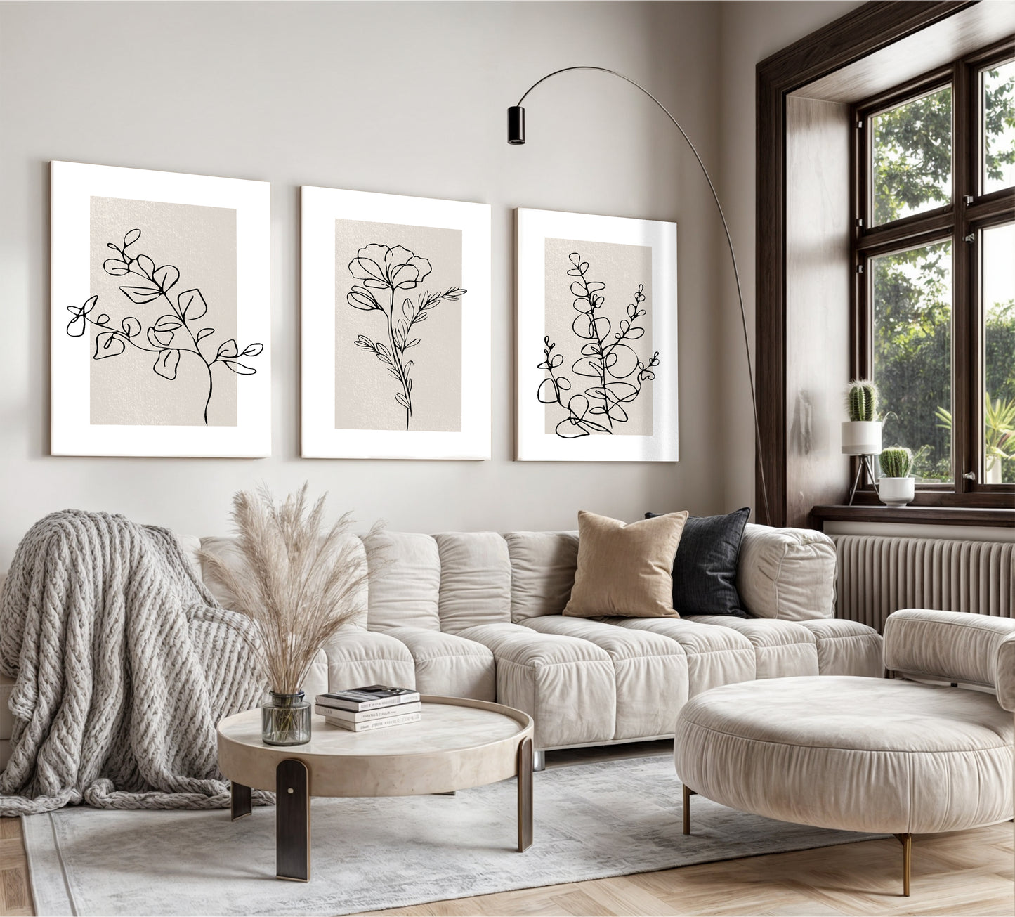 Boho Style Minimal Flower Painting Set - 3 Piece Modern Wall Decor