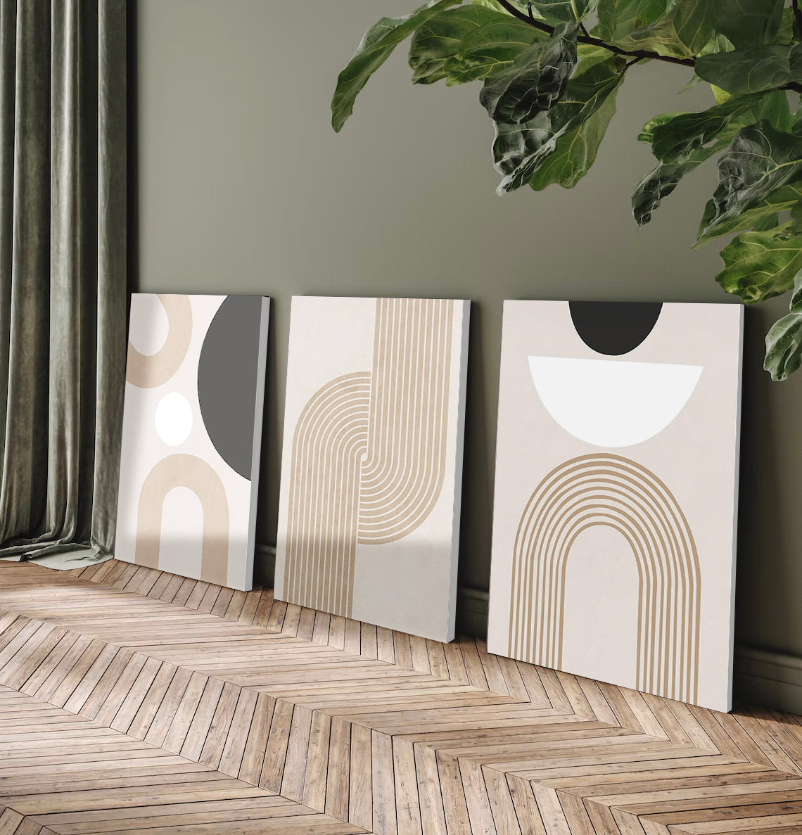 Modern Minimalist 3-Piece Geometric Painting Set - Living Room Wall Decoration - Aesthetic Home Decor