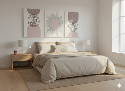 3’lü Modern Kanvas Duvar Tablosu – Pembe | Salon & Yatak Odası Tablosu