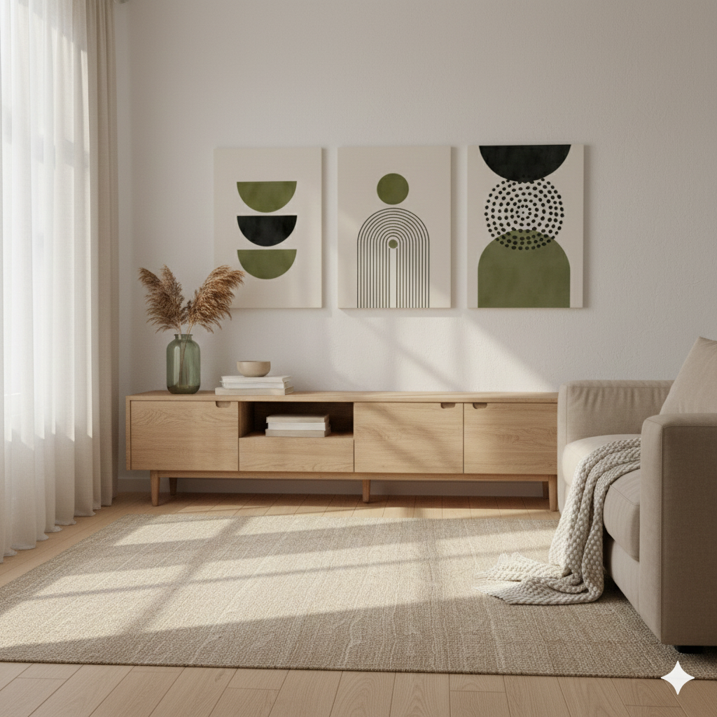 3’lü Modern Kanvas Duvar Tablosu – Zeytin | Salon & Yatak Odası Tablosu