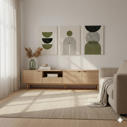 3’lü Modern Kanvas Duvar Tablosu – Zeytin | Salon & Yatak Odası Tablosu