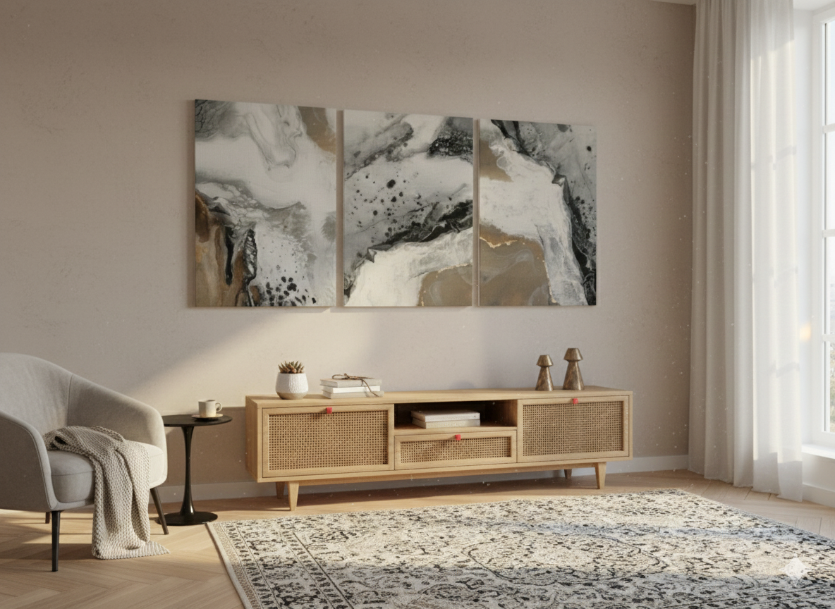 3’lü Modern Kanvas Duvar Tablosu – Altın | Salon & Yatak Odası Tablosu