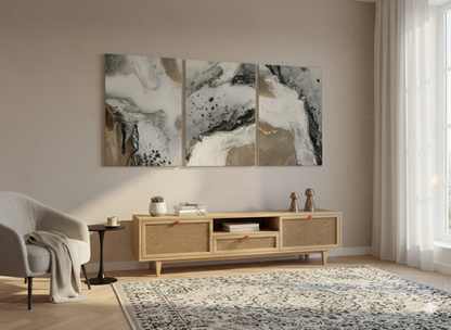 3’lü Modern Kanvas Duvar Tablosu – Altın | Salon & Yatak Odası Tablosu