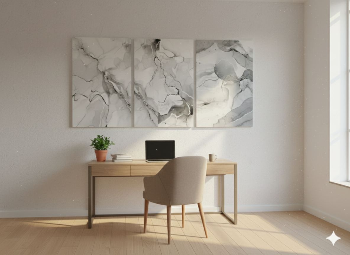 3’lü Modern Kanvas Duvar Tablosu – Mermer | Salon & Yatak Odası Tablosu