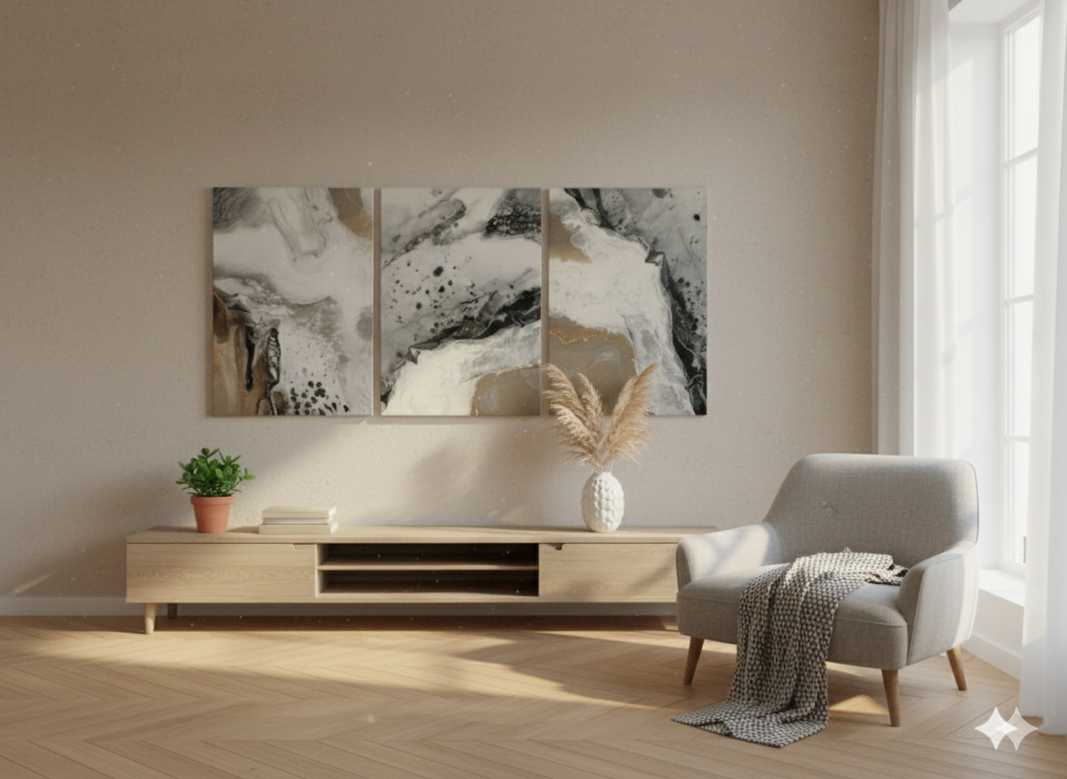 3’lü Modern Kanvas Duvar Tablosu – Altın | Salon & Yatak Odası Tablosu