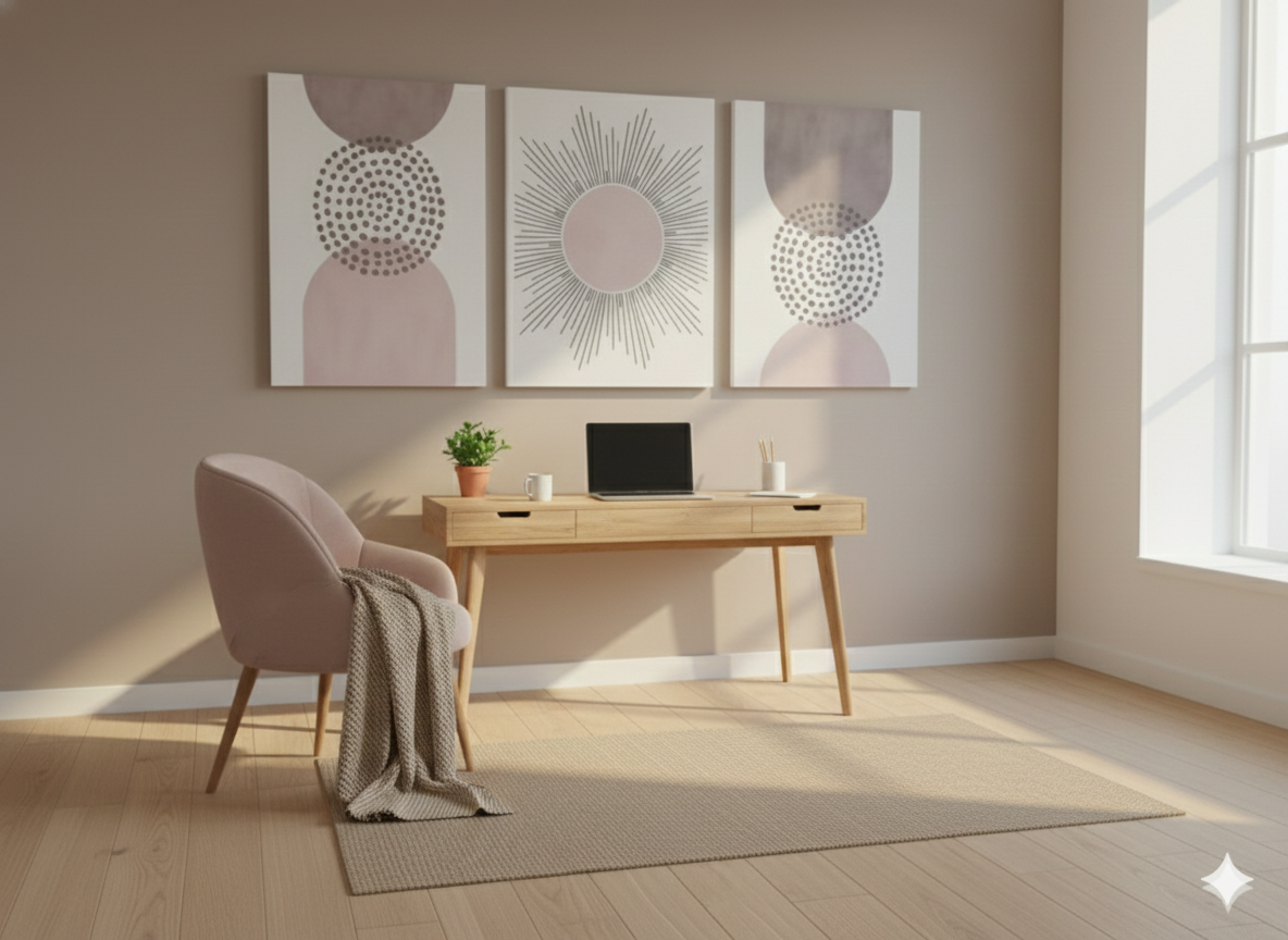 3’lü Modern Kanvas Duvar Tablosu – Pembe | Salon & Yatak Odası Tablosu