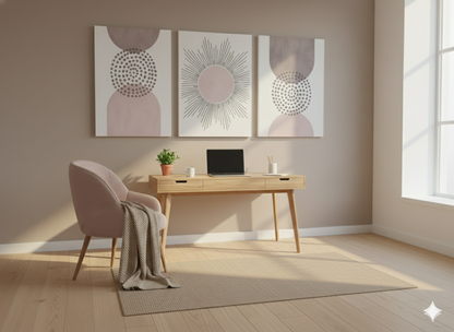 3’lü Modern Kanvas Duvar Tablosu – Pembe | Salon & Yatak Odası Tablosu