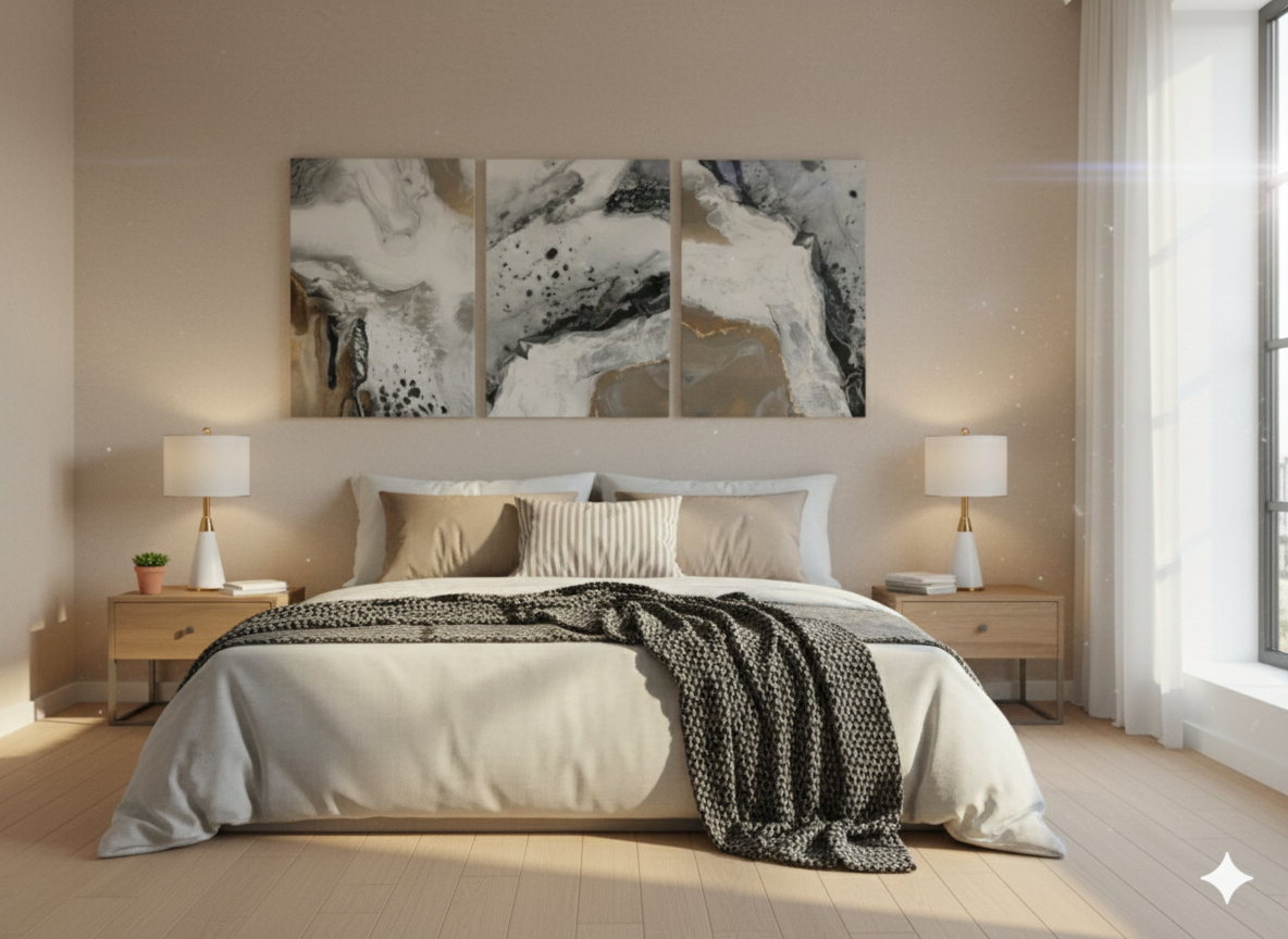 3’lü Modern Kanvas Duvar Tablosu – Altın | Salon & Yatak Odası Tablosu