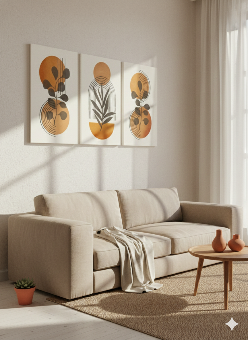 3’lü Modern Kanvas Duvar Tablosu – Gün | Salon & Yatak Odası Tablosu