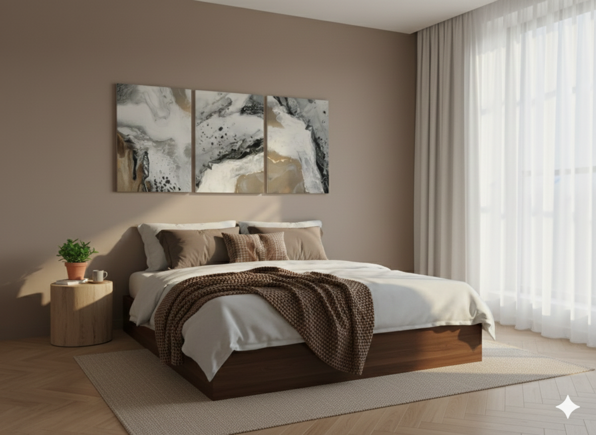 3’lü Modern Kanvas Duvar Tablosu – Altın | Salon & Yatak Odası Tablosu