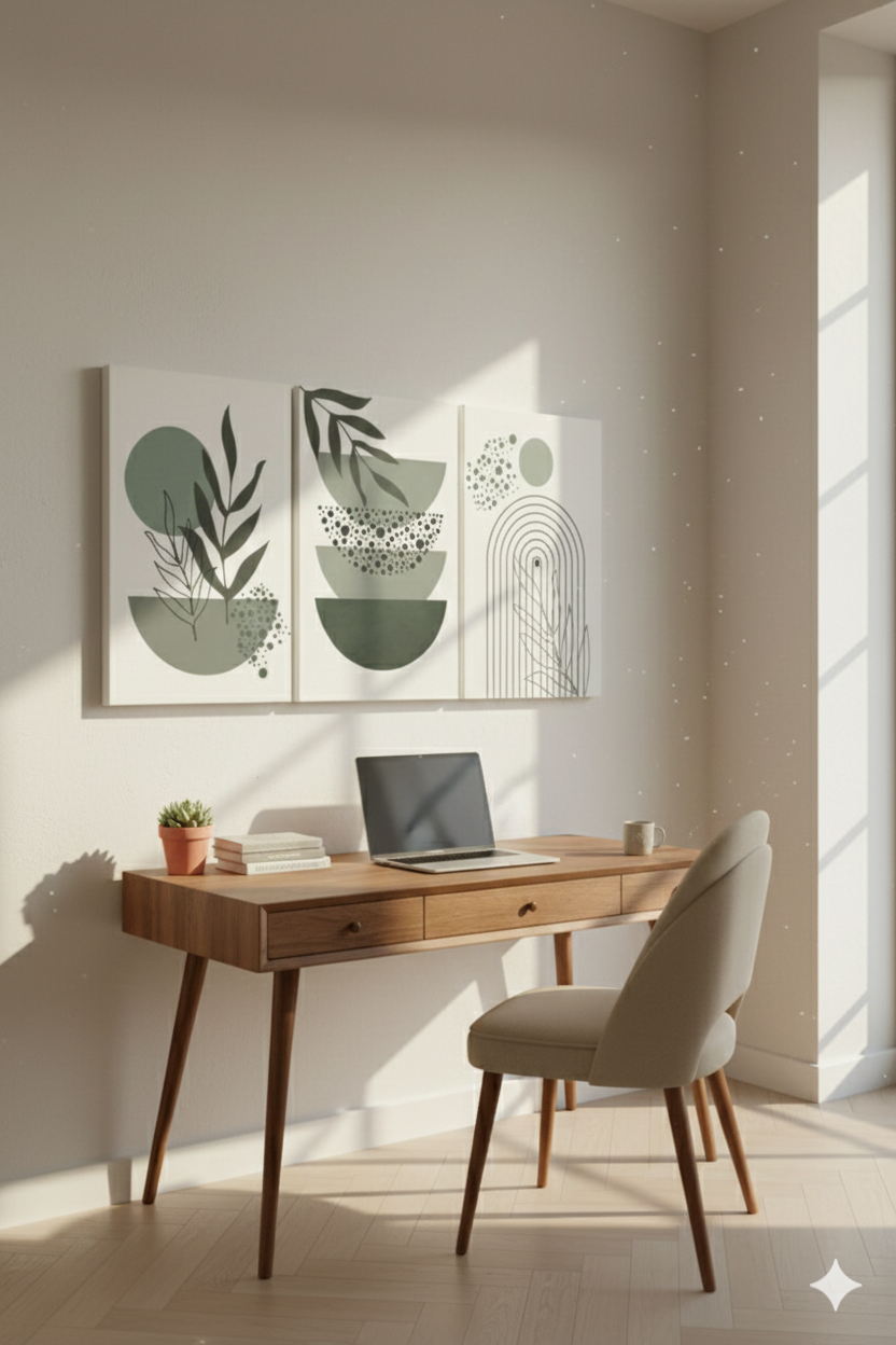 3’lü Modern Kanvas Duvar Tablosu – Sage | Salon & Yatak Odası Tablosu