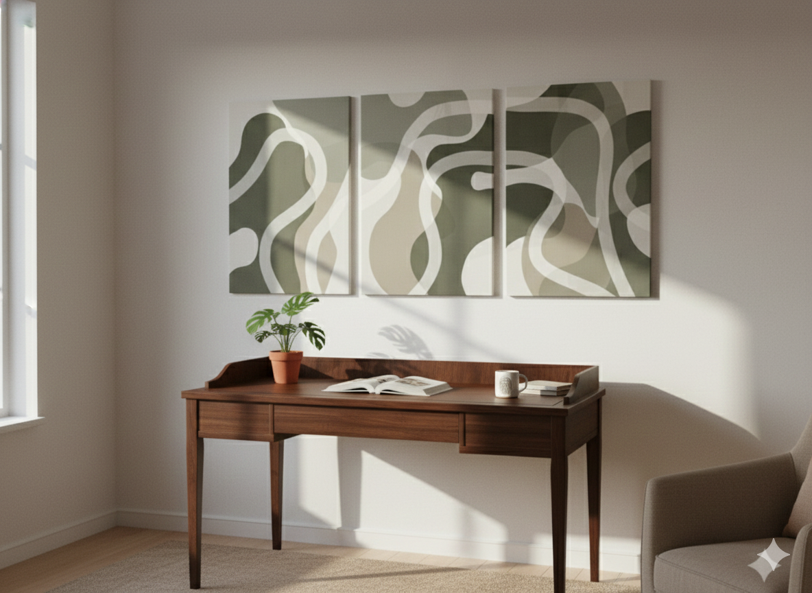3’lü Modern Kanvas Duvar Tablosu – Dalga | Salon & Yatak Odası Tablosu
