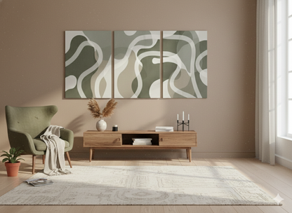 3’lü Modern Kanvas Duvar Tablosu – Dalga | Salon & Yatak Odası Tablosu