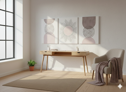 3’lü Modern Kanvas Duvar Tablosu – Pembe | Salon & Yatak Odası Tablosu