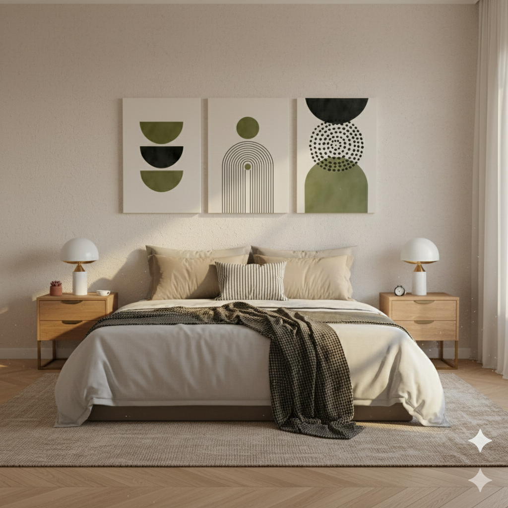 3’lü Modern Kanvas Duvar Tablosu – Zeytin | Salon & Yatak Odası Tablosu