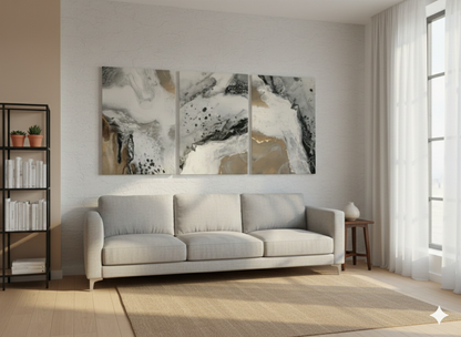 3’lü Modern Kanvas Duvar Tablosu – Altın | Salon & Yatak Odası Tablosu
