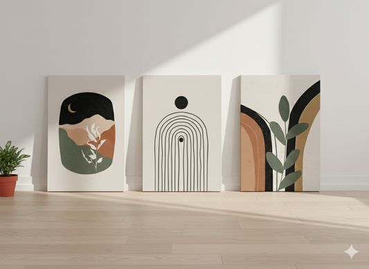 3’lü Modern Kanvas Duvar Tablosu – Toprak | Salon & Yatak Odası Tablosu
