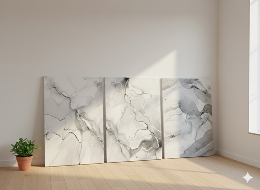 3’lü Modern Kanvas Duvar Tablosu – Mermer | Salon & Yatak Odası Tablosu