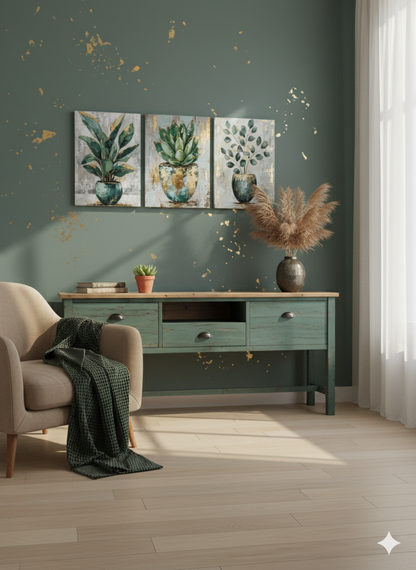 3’lü Modern Kanvas Duvar Tablosu – Vazo | Salon & Yatak Odası Tablosu