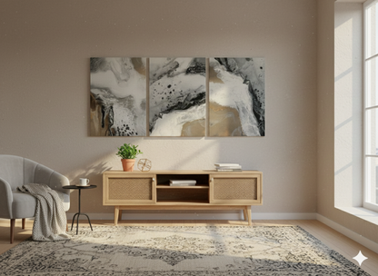 3’lü Modern Kanvas Duvar Tablosu – Altın | Salon & Yatak Odası Tablosu