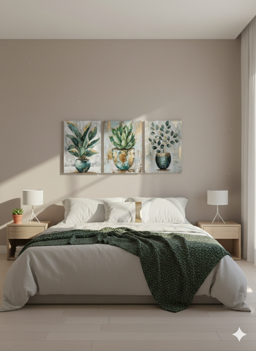 3’lü Modern Kanvas Duvar Tablosu – Vazo | Salon & Yatak Odası Tablosu