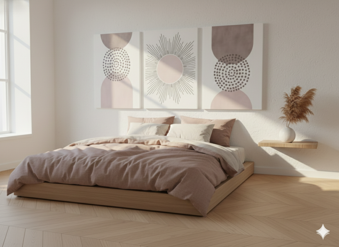 3’lü Modern Kanvas Duvar Tablosu – Pembe | Salon & Yatak Odası Tablosu