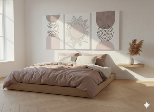 3’lü Modern Kanvas Duvar Tablosu – Pembe | Salon & Yatak Odası Tablosu