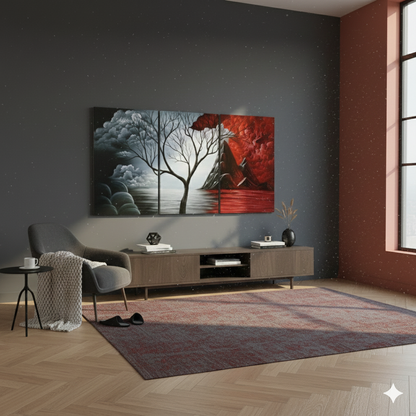 3’lü Modern Kanvas Duvar Tablosu – Ahenk | Salon & Yatak Odası Tablosu