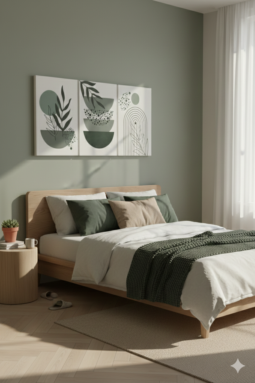 3’lü Modern Kanvas Duvar Tablosu – Sage | Salon & Yatak Odası Tablosu