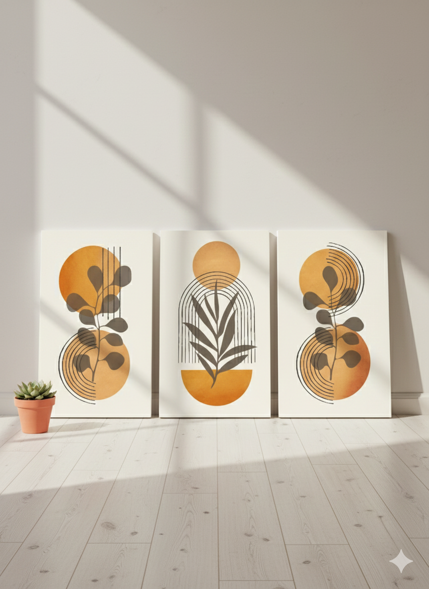 3’lü Modern Kanvas Duvar Tablosu – Gün | Salon & Yatak Odası Tablosu