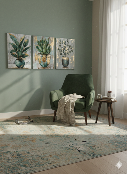 3’lü Modern Kanvas Duvar Tablosu – Vazo | Salon & Yatak Odası Tablosu