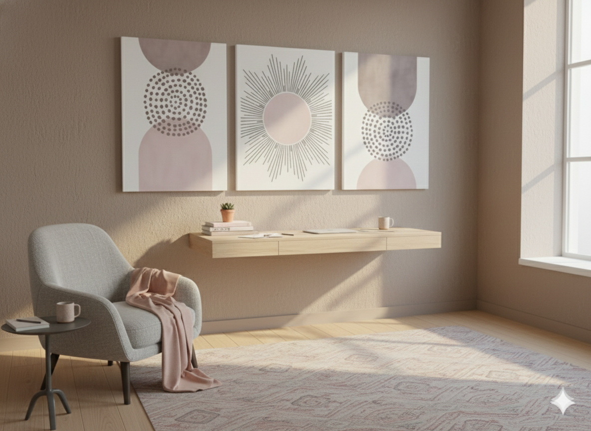 3’lü Modern Kanvas Duvar Tablosu – Pembe | Salon & Yatak Odası Tablosu