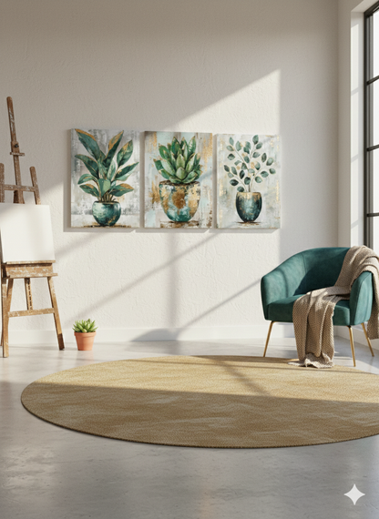 3’lü Modern Kanvas Duvar Tablosu – Vazo | Salon & Yatak Odası Tablosu