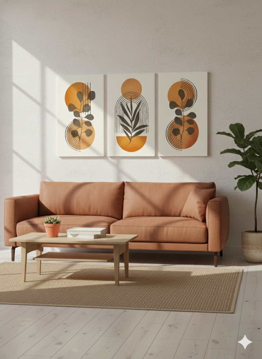 3’lü Modern Kanvas Duvar Tablosu – Gün | Salon & Yatak Odası Tablosu