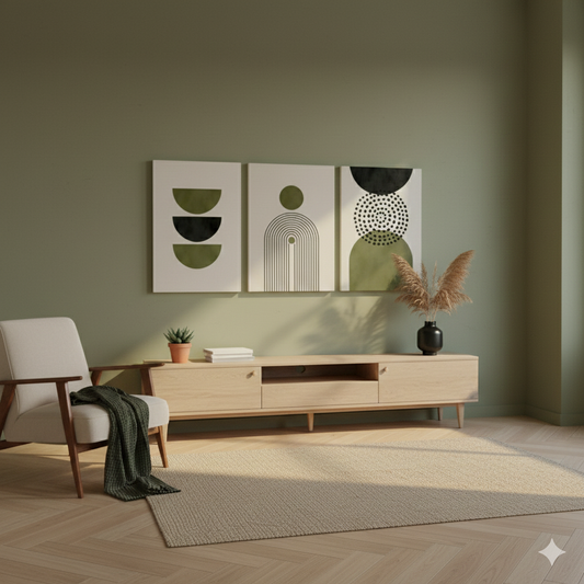 3’lü Modern Kanvas Duvar Tablosu – Zeytin | Salon & Yatak Odası Tablosu