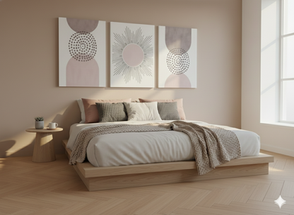 3’lü Modern Kanvas Duvar Tablosu – Pembe | Salon & Yatak Odası Tablosu