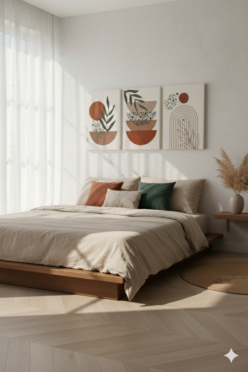 3’lü Modern Kanvas Duvar Tablosu – Sige | Salon & Yatak Odası Tablosu