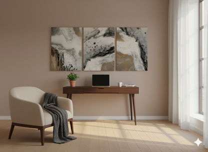 3’lü Modern Kanvas Duvar Tablosu – Altın | Salon & Yatak Odası Tablosu