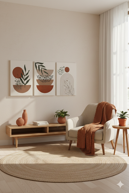 3’lü Modern Kanvas Duvar Tablosu – Sige | Salon & Yatak Odası Tablosu