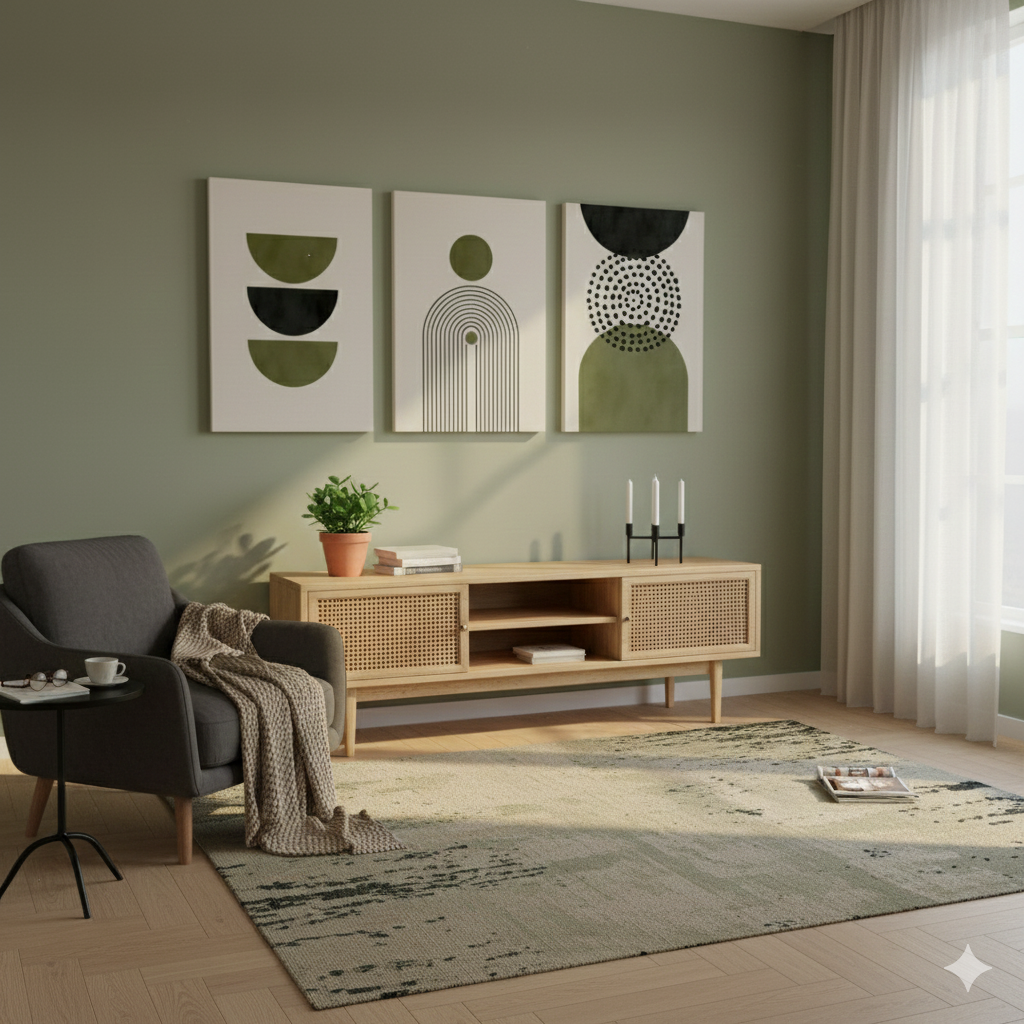 3’lü Modern Kanvas Duvar Tablosu – Zeytin | Salon & Yatak Odası Tablosu