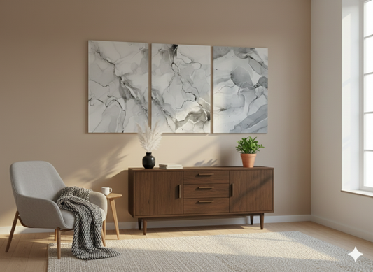 3’lü Modern Kanvas Duvar Tablosu – Mermer | Salon & Yatak Odası Tablosu