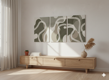 3’lü Modern Kanvas Duvar Tablosu – Dalga | Salon & Yatak Odası Tablosu