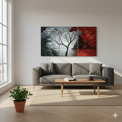 3’lü Modern Kanvas Duvar Tablosu – Ahenk | Salon & Yatak Odası Tablosu